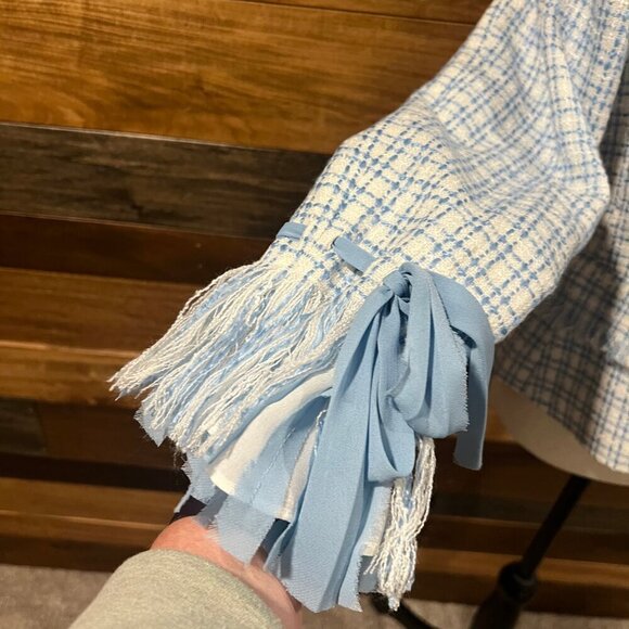 Women's Beautiful Spring Fashion Instinct Blue & White Tweed Blazer, Size 8 - Picture 4 of 10